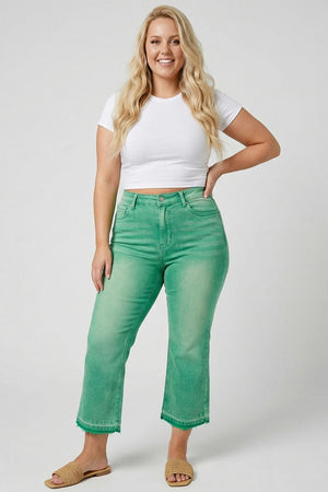 P82958, PLUS HIGH RISE CROP FLARE CAPRI WITH DESTROY