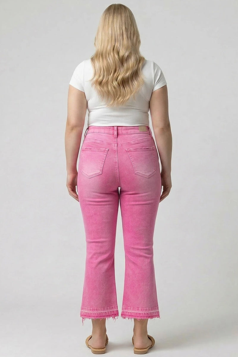 P82958, PLUS HIGH RISE CROP FLARE CAPRI WITH DESTROY