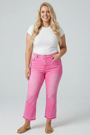 P82958, PLUS HIGH RISE CROP FLARE CAPRI WITH DESTROY