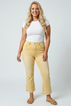 P82958, PLUS HIGH RISE CROP FLARE CAPRI WITH DESTROY