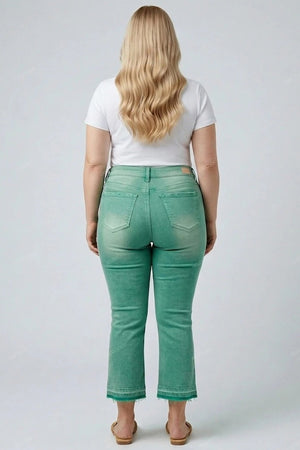 P82958, PLUS HIGH RISE CROP FLARE CAPRI WITH DESTROY