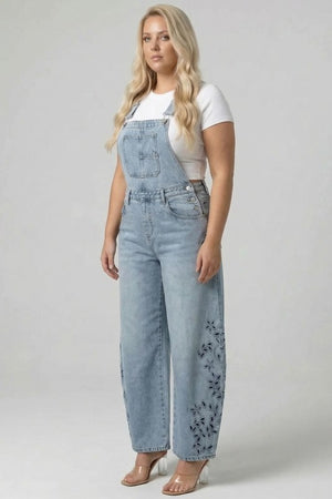 P83568ML,HIGH RISE OVERALLS EMBROIDERY