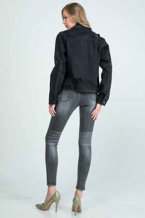 J7460BK, REGULAR DENIM JACKET WITH DESTROY