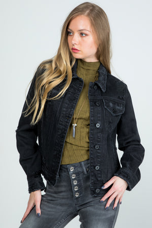 J7460BK, REGULAR DENIM JACKET WITH DESTROY