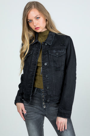 J7460BK, REGULAR DENIM JACKET WITH DESTROY