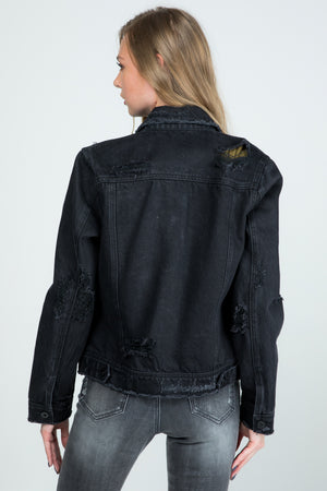 J7460BK, REGULAR DENIM JACKET WITH DESTROY
