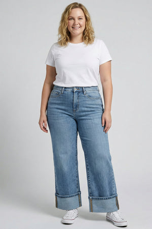 P75618D, PLUS MID RISE CUFFED JEANS WITH STRETCH