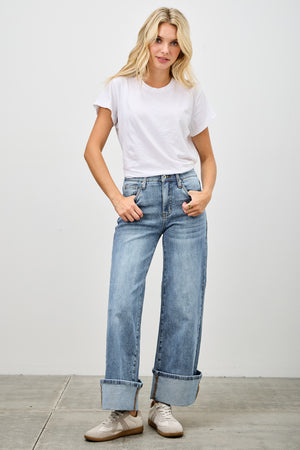 P7561D, MID RISE CUFFED JEANS WITH STRETCH