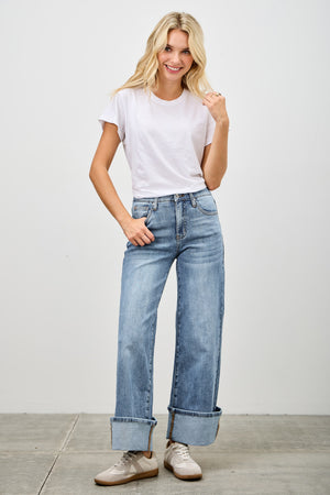 P7561D, MID RISE CUFFED JEANS WITH STRETCH
