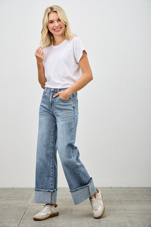 P7561D, MID RISE CUFFED JEANS WITH STRETCH