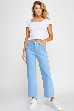 P8016, HIGH RISE COLOR CROPPED STRAIGHT JEANS