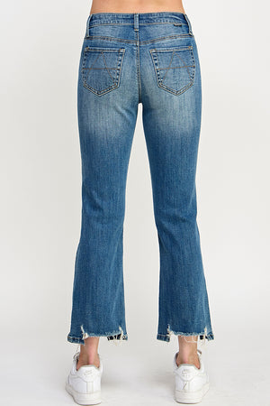 P80578D, PLUS MID RISE DISTRESSED KICK FLARE WITH STRETCH