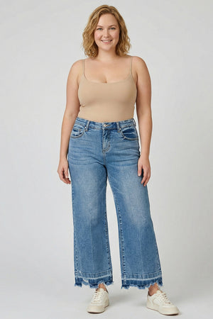 P81218M, PLUS HIGH RISE CROP WIDE W/ RELEASED HEM