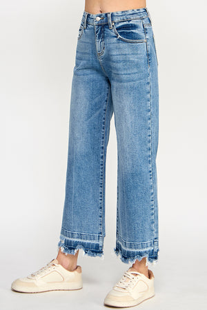 P81218M, PLUS HIGH RISE CROP WIDE W/ RELEASED HEM