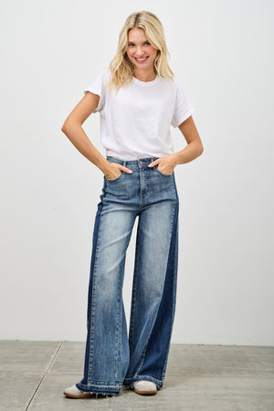 P8122M, HIGH RISE WIDE LEG W/RELEASE HEM AND SIDE CONTRAST
