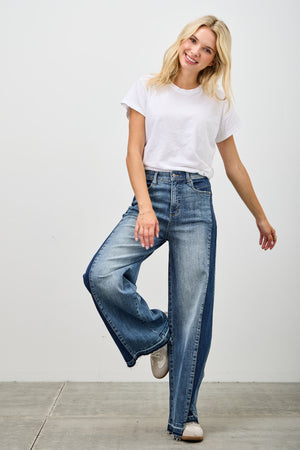 P8122M, HIGH RISE WIDE LEG W/RELEASE HEM AND SIDE CONTRAST