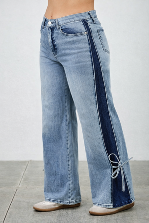 P81248ML, PLUS MID RISE CONTRAST WIDE LEG WITH TIE
