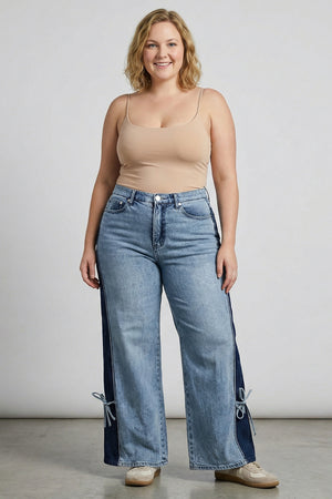 P81248ML, PLUS MID RISE CONTRAST WIDE LEG WITH TIE