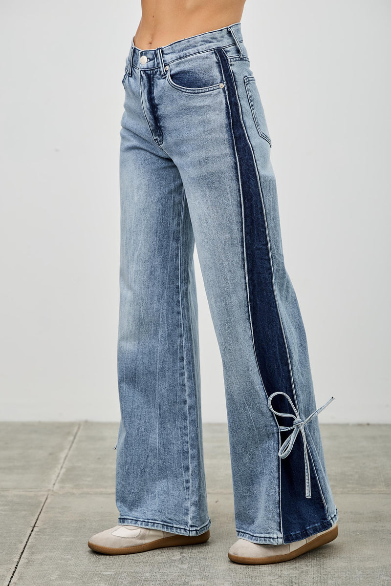 P81248ML, PLUS HIGH RISE CONTRAST WIDE LEG WITH RIBBON TIE