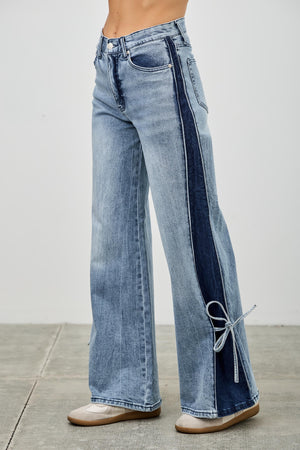 P8124ML, HIGH RISE CONTRAST WIDE LEG WITH RIBBON TIE