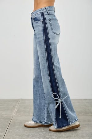 P8124ML, HIGH RISE CONTRAST WIDE LEG WITH RIBBON TIE