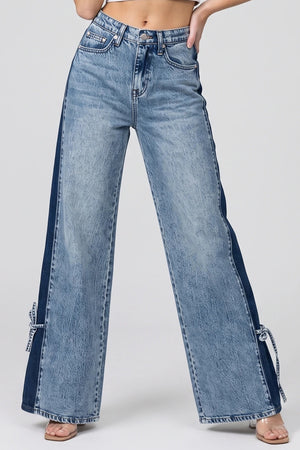 P8124ML, HIGH RISE CONTRAST WIDE LEG WITH RIBBON TIE