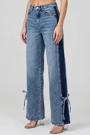 P8124ML, HIGH RISE CONTRAST WIDE LEG WITH RIBBON TIE