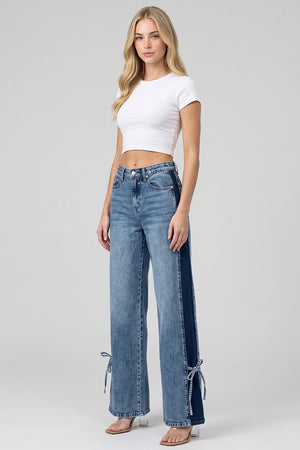 P8124ML, HIGH RISE CONTRAST WIDE LEG WITH RIBBON TIE