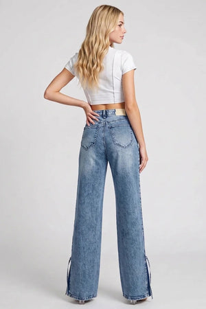 P8124ML, HIGH RISE CONTRAST WIDE LEG WITH RIBBON TIE
