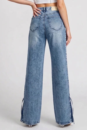 P8124ML, HIGH RISE CONTRAST WIDE LEG WITH RIBBON TIE