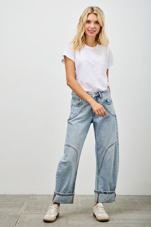 P81308ML, PLUS HIGH RISE BARREL WIDE CUFF WITH STRETCH