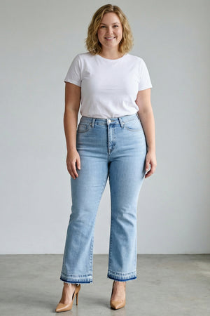 P81488M, PLUS MID RISE FLARE WITH RELEASED HEM