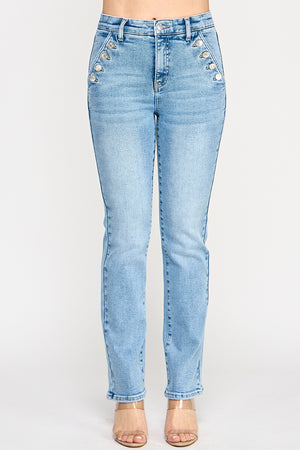 P8150L, HIGH RISE STRAIGHT WITH BUTTON POCKET