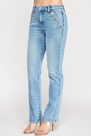 P8150L, HIGH RISE STRAIGHT WITH BUTTON POCKET