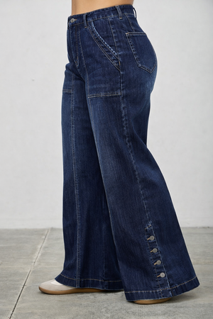 P81528D, PLUS HIGH RISE WIDE LEG WITH BUTTON SLIT