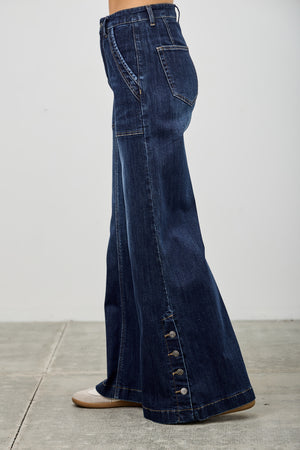 P81528D, PLUS HIGH RISE WIDE LEG WITH BUTTON SLIT