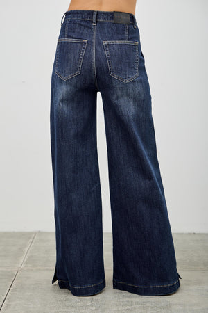 P81528D, PLUS HIGH RISE WIDE LEG WITH BUTTON SLIT