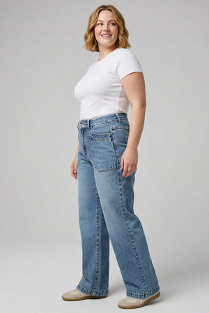P81588M, PLUS HIGH RISE DOUBLE POCKET WIDE LEG