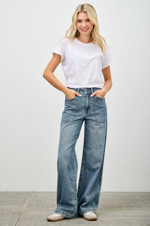 P8158M, HIGH RISE DOUBLE POCKET WIDE LEG