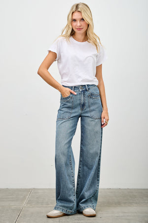 P8158M, HIGH RISE DOUBLE POCKET WIDE LEG