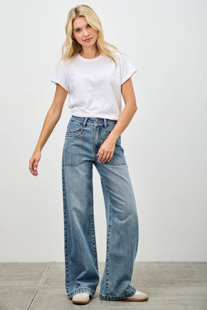 P8158M, HIGH RISE DOUBLE POCKET WIDE LEG