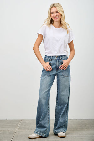 P8158M, HIGH RISE DOUBLE POCKET WIDE LEG