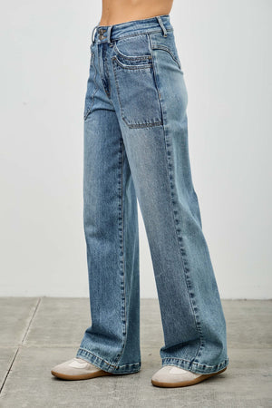 P8158M, HIGH RISE DOUBLE POCKET WIDE LEG
