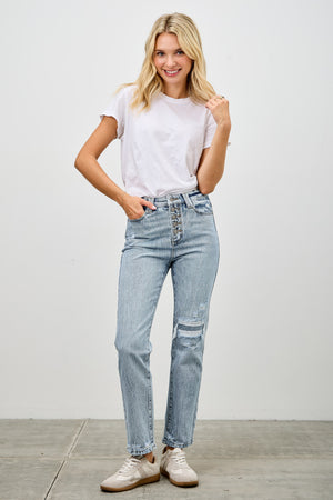 P8159M, HIGH RISE BUTTON FLY CROP SLIM STRAIGHT