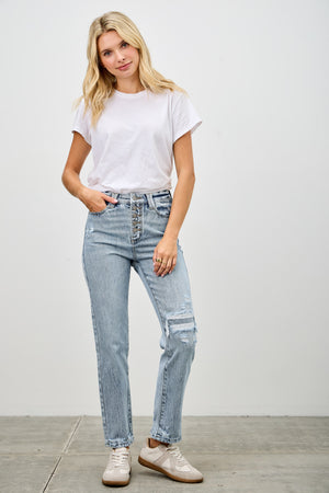 P8159M, HIGH RISE BUTTON FLY CROP SLIM STRAIGHT