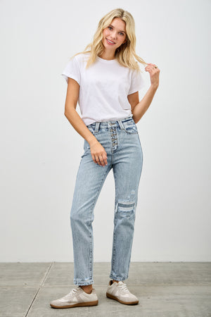 P8159M, HIGH RISE BUTTON FLY CROP SLIM STRAIGHT