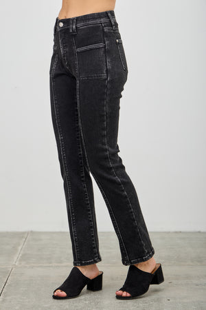 P81798BK, PLUS MID RISE SLIM STRAIGHT IN BLACK ACID