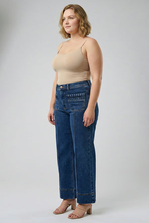 P81958D, PLUS MID RISE CROP WIDE PLEATS POCKET