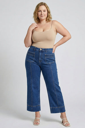 P81958D, PLUS MID RISE CROP WIDE PLEATS POCKET