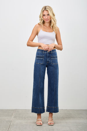 P8195D, MID RISE CROP WIDE WITH PLEATS POCKET